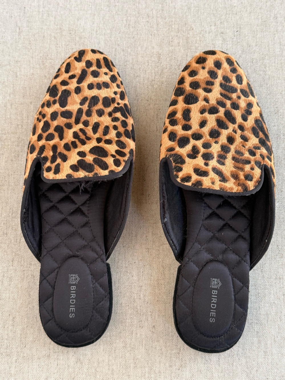 Birdies The Phoebe Leopard Calf Hair Mule Slides Shoes 7.5